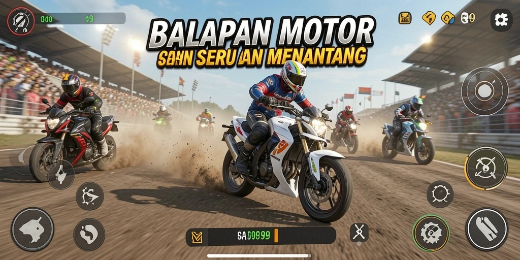 Tampilan gameplay BANDAR99 dengan aksi balapan motor yang mendebarkan.