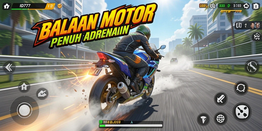 Gameplay seru di ID777 dengan aksi balapan motor yang cepat dan mendebarkan.