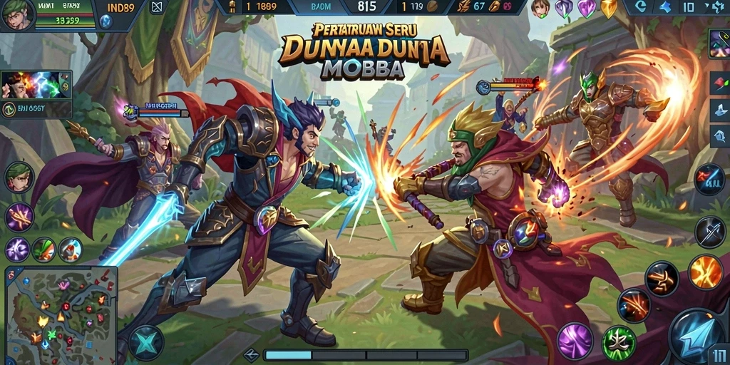 Screenshot gameplay <strong>IND89</strong> menunjukkan aksi pertempuran yang mendebarkan di arena MOBA.