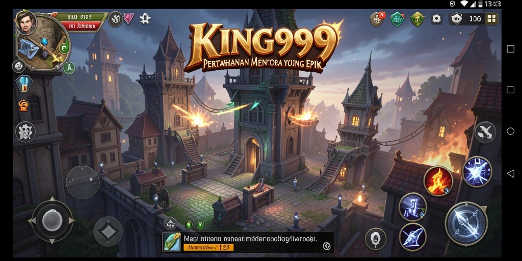 Screenshot KING999 menampilkan aksi menara dalam pertempuran Tower Defense.