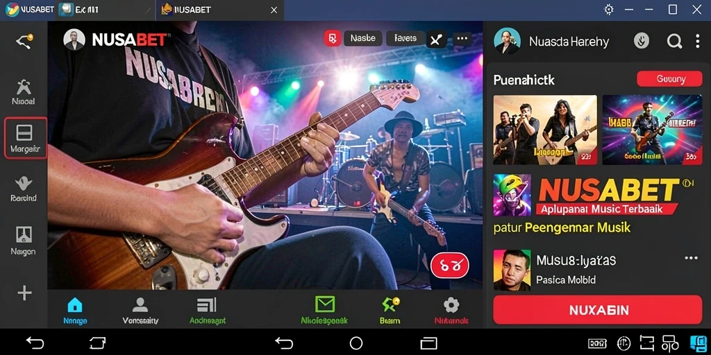 Tampilan gameplay NUSABET dengan fitur musik interaktif dan lirik.