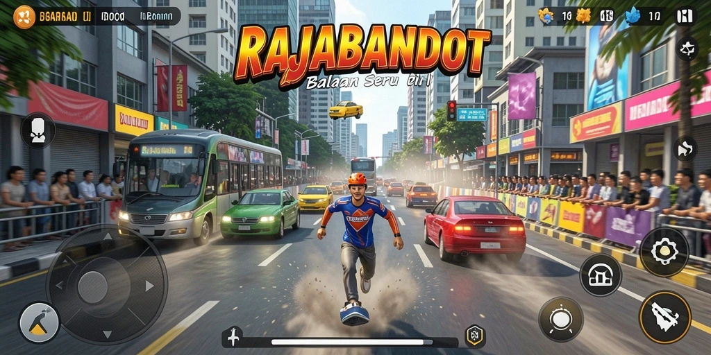 Tampilan gameplay <strong>RAJABANDOT</strong> yang mendebarkan saat balapan kota.