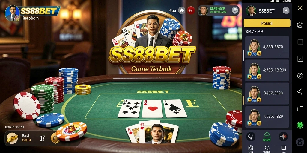 Tampilan menarik gameplay poker di SS88BET dengan pemain berkumpul di meja.